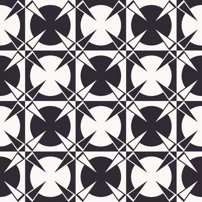 Abstract black and white monochrome color geometric checkered circle background with triangle star shape seamless pattern. Use for fabric, interior decoration elements, wrapping.