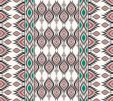 Ikat native aztec rhombus square shape vertical border seamless white background. Ethnic tribal red-green pattern design. Use for fabric, textile, interior decoration elements, upholstery. vector