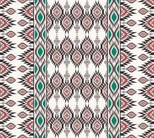 Ikat native aztec rhombus square shape vertical border seamless white background. Ethnic tribal red-green pattern design. Use for fabric, textile, interior decoration elements, upholstery. vector