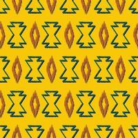 Native aztec and rhombus shape seamless background. Ethnic tribal yellow-green-brown color simple pattern design. Use for fabric, textile, interior decoration elements, upholstery, wrapping. vector