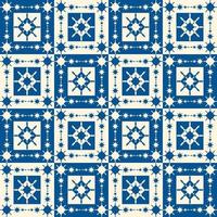 Blue-white traditional color Nordic snowflake square shape seamless pattern background. use for fabric, textile, interior decoration elements, upholstery, wrapping. vector