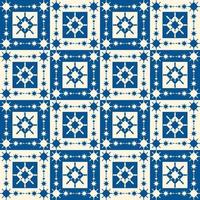 Fondo de patrón sin costuras de forma cuadrada de copo de nieve nórdico de color tradicional azul-blanco. uso para telas, textiles, elementos de decoración de interiores, tapicería, envoltura. vector