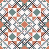 Geometric checkered square overlapping shape seamless pattern background. Ethnic Morocco persian brown-green color retro design. Use for home interior decoration elements. vector