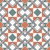 Geometric checkered square overlapping shape seamless pattern background. Ethnic Morocco persian brown-green color retro design. Use for home interior decoration elements. vector