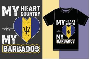 mi corazón, mi país, mi diseño de camisetas con la bandera de barbados.barbados. vector