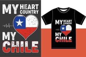 mi corazón, mi país, mi diseño de camisetas con la bandera de chile.chile. vector