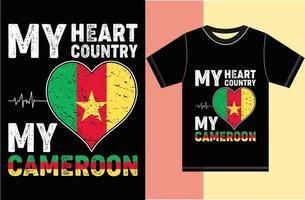 mi corazón, mi país, mi camerún.diseño de camiseta con bandera de camerún diseño de camiseta con bandera de camerún. vector