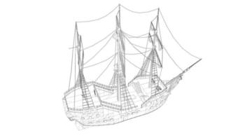 velero clásico estilo lineart vector