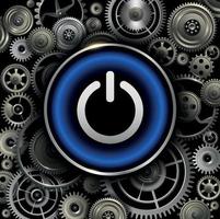 Power button on gears background. vector