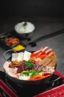 spicy meat and pork boil in hot pot photo