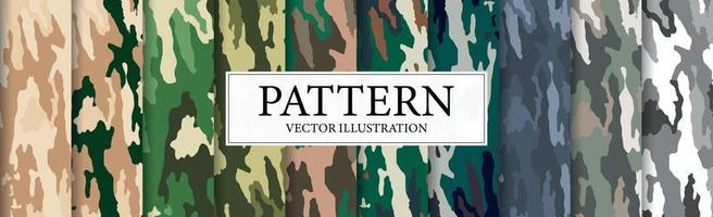 conjunto de 10 piezas diferentes patrones con fondo de textura de camuflaje militar - vector