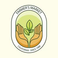 vector de plantilla de logotipo de mercado de agricultores de diseño plano dibujado a mano