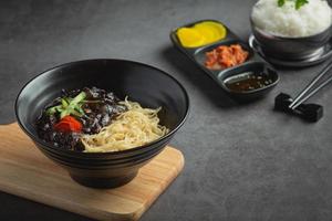 korean food. Jajangmyeon or noodle with fermented black beans sauce photo