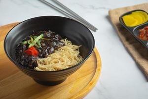 korean food. Jajangmyeon or noodle with fermented black beans sauce photo