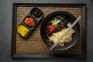 korean food. Jajangmyeon or noodle with fermented black beans sauce photo