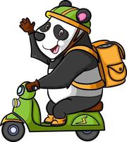 The delivery panda courier is driving the motorcycle vector