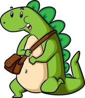 The cute stegosaurus is walking and using the sling bag vector