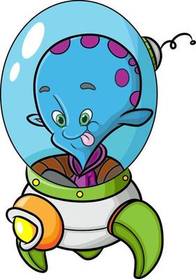 The alien with the dots head is driving the ufo