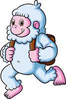 The happy yeti is bringing the bag and ready to school vector