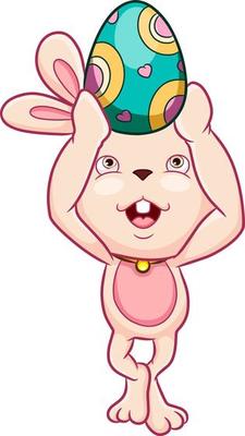 The cute rabbit is holding the decoration egg for easter