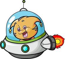 The alien cat is driving the fast ufo in the space vector