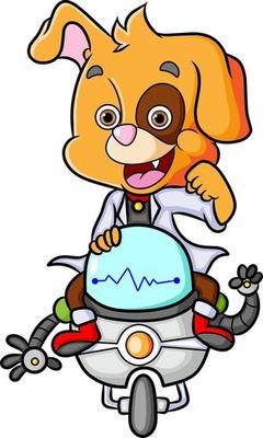 The professor dog is sitting on the moving robot