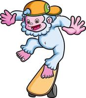 The happy yeti is playing the attraction with the skateboard vector
