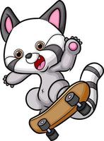 The happy raccoon is playing and rolling with the skateboard vector