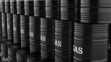 barriles de combustible de gas dispuestos en matriz apilados uno contra el otro ilustración de presentación 3d foto