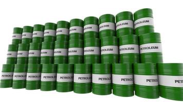 Gas green fuel 3d render illustration barrels arranged in array stacked against each other photo