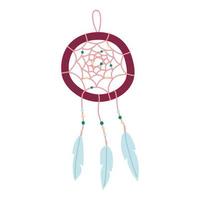 Dreamcatcher with feathers. Hand draw. Vector illustration.