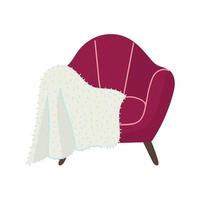 A cozy armchair and a warm blanket. Flat vector illustration.