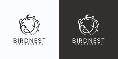 logotipo de pájaro de arte lineal minimalista con combinación de hojas vector