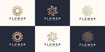 Set of feminine luxury fashion flower logo abstract linear style vector