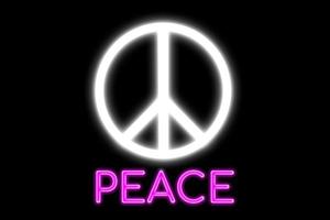 símbolo de signo de paz neón sobre fondo negro. foto