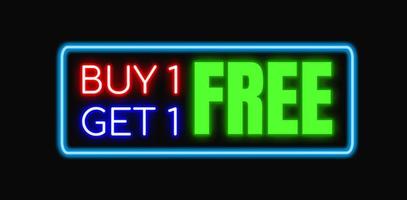 Buy 1 Get 1 Free neon banner, light signboard. photo