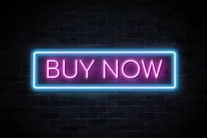 Buy now neon banner, light signboard. photo