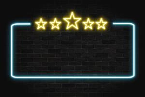 Five star neon banner with copy space, light signboard. photo