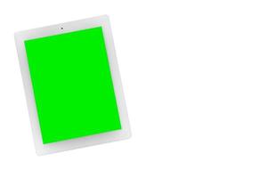 tableta con una pantalla en blanco, copie el espacio en el fondo blanco para la comercialización del negocio de la maqueta. foto