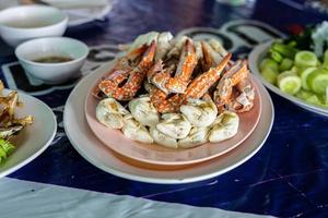 Horse crab or Blue crab seafood in the restaurant. photo