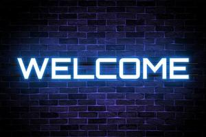 Welcome neon banner, light signboard. photo