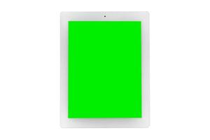 tableta con una pantalla en blanco, copie el espacio en el fondo blanco para la comercialización del negocio de la maqueta. foto