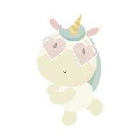 unicornio mágico con gafas. estilo de dibujos animados ilustración vectorial para cosas de niños, tarjetas, carteles, pancartas, libros para niños, impresión en el paquete, impresión en ropa, tela, papel pintado, textil o platos. vector