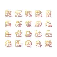 Smuggling gradient linear vector icons set. Illegal import and export. Illicit drugs trade. Thin line contour symbols bundle. Isolated outline illustrations collection. Quicksand-Light font used