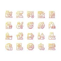 Smuggling gradient linear vector icons set. Illegal import and export. Illicit drugs trade. Thin line contour symbols bundle. Isolated outline illustrations collection. Quicksand-Light font used