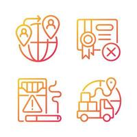 Contraband gradient linear vector icons set. People smuggling. Cigarettes illegal trading. Import restrictions. Thin line contour symbols bundle. Isolated outline illustrations collection