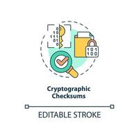 icono de concepto de sumas de comprobación criptográficas. integridad de la información personal idea abstracta ilustración de línea delgada. dibujo de contorno aislado. trazo editable. roboto-medium, innumerables fuentes pro-bold utilizadas vector