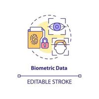 icono del concepto de datos biométricos. Ejemplo de información confidencial. protección de datos idea abstracta ilustración de línea delgada. dibujo de contorno aislado. trazo editable. roboto-medium, innumerables fuentes pro-bold utilizadas vector