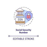 Social security number concept icon. Highly sensitive data. Safe information abstract idea thin line illustration. Isolated outline drawing. Editable stroke. Roboto-Medium, Myriad Pro-Bold fonts used vector