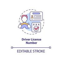 Driver license number concept icon. Personal information protection abstract idea thin line illustration. Isolated outline drawing. Editable stroke. Roboto-Medium, Myriad Pro-Bold fonts used vector